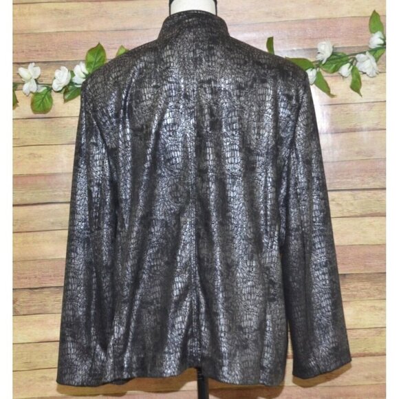 Alfred Dunner Silver Metallic Croc Print Faux Leather Full Front Zip Up Jacket S - Picture 8 of 11